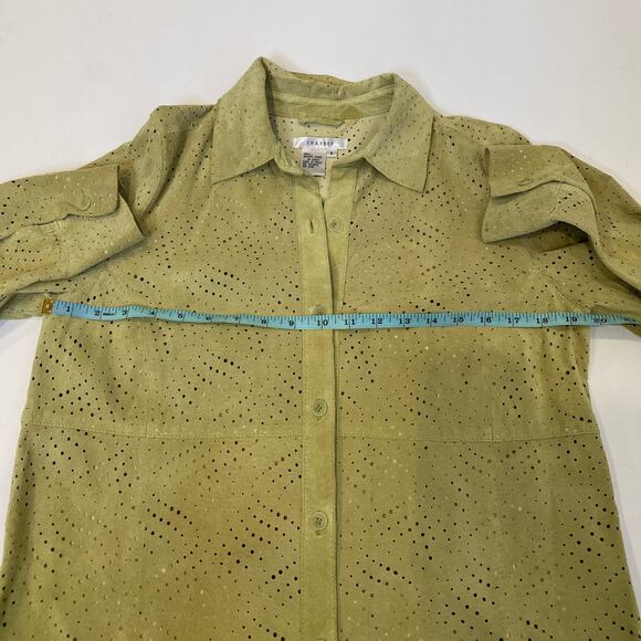 Co & Eddy Light Green Suede Eyelet Button Down Collared Shirt Sz 6 Leather - Picture 9 of 14